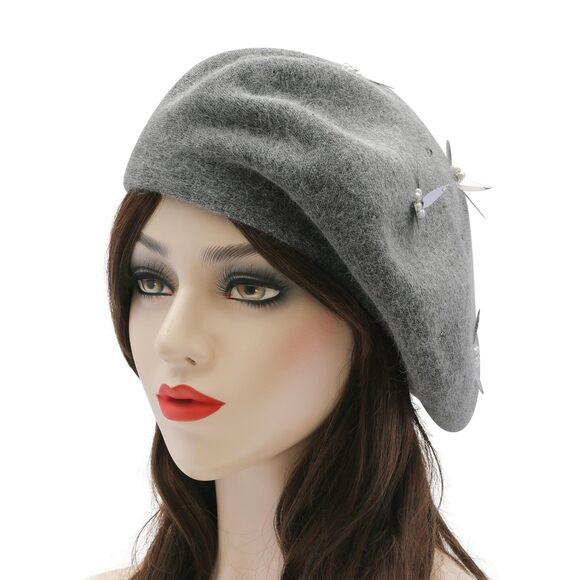 2164 Womens French Beret Hat Reversible Knitted Thickened Warm Cap For Ladies main image 6